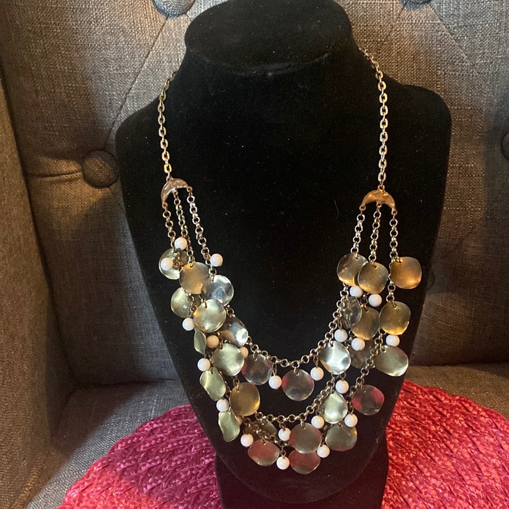 Vintage gold and white noisemaker necklace